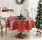 Red Golden Holly and Berry Christmas Vinyl Flannel Backed Tablecloth - Red Metallic Gold Holly Holiday Print Wipe Clean Easy Care Kitchen, Dining Room Tablecloth, 70” Round